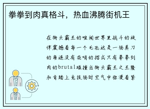 拳拳到肉真格斗，热血沸腾街机王